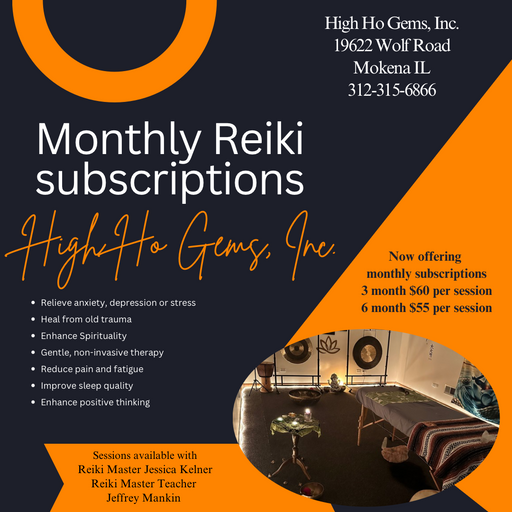 Logo of High Ho Gems and Crystals, associated with the Monthly Reiki Subscription Club