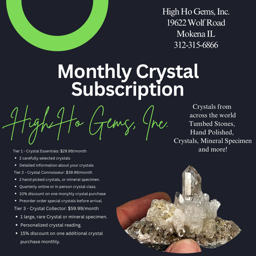 Beautiful assortment of crystals featured in the Monthly Crystal Collection Subscription by High Ho Gems.