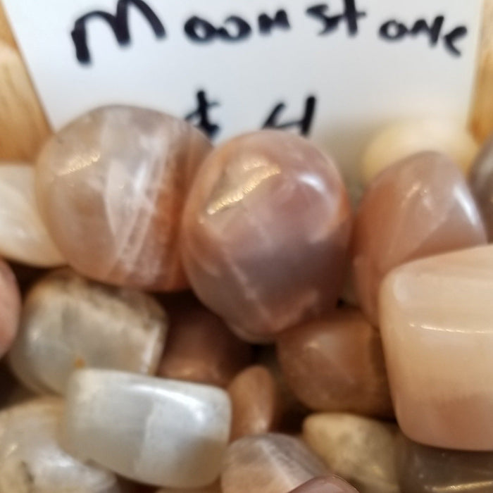 Mixed Moonstone - Moonstone mixed tumbled stones in peach, brown, and grey colors, approximately 1/2 - 1 inch in size from High Ho Gems and Crystals.