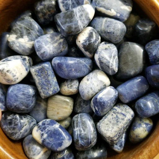 High-quality Sodalite tumbled stones showcasing beautiful blue and white colors. Perfect for emotional balance and enhancing intuitive abilities.