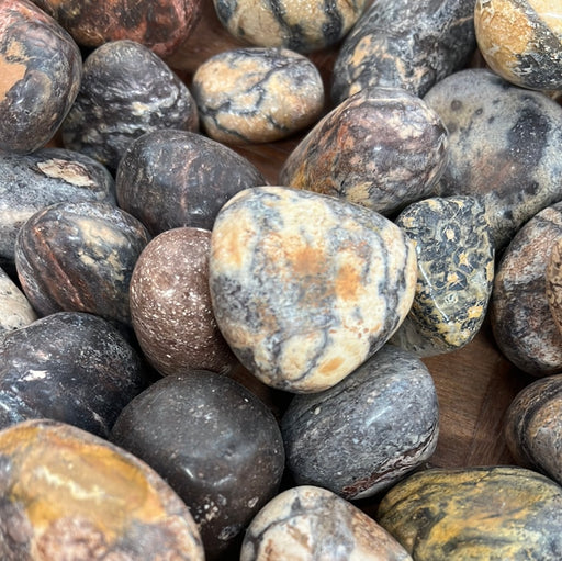 Beautiful Batik Jasper tumbled stones showcasing intricate patterns and earthy colors, ideal for collectors and crystal enthusiasts.